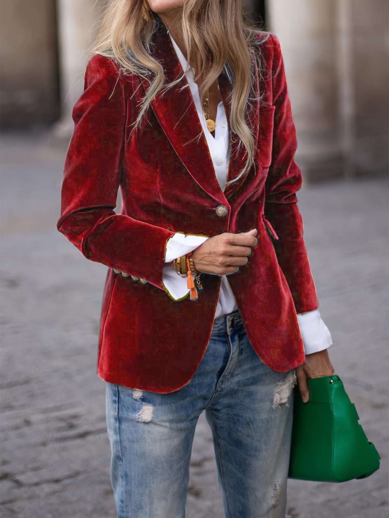 Addison | Women’s Velvet Blazer with Gold Button Accents 0