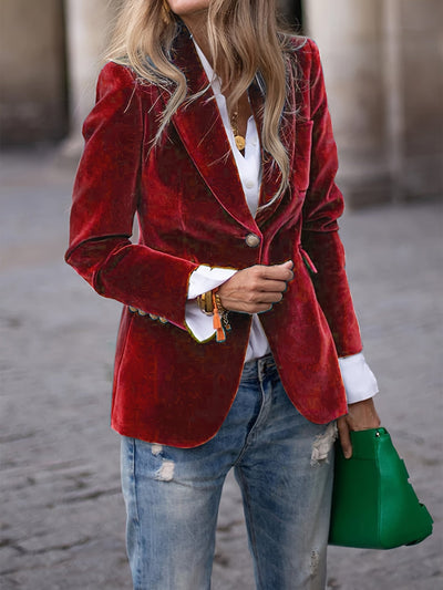 Addison | Women’s Velvet Blazer with Gold Button Accents 0