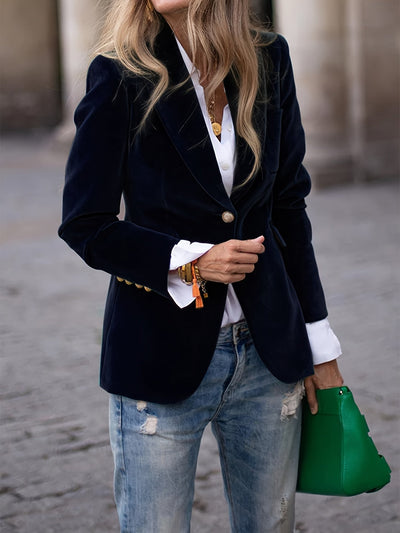 Addison | Women’s Velvet Blazer with Gold Button Accents 2