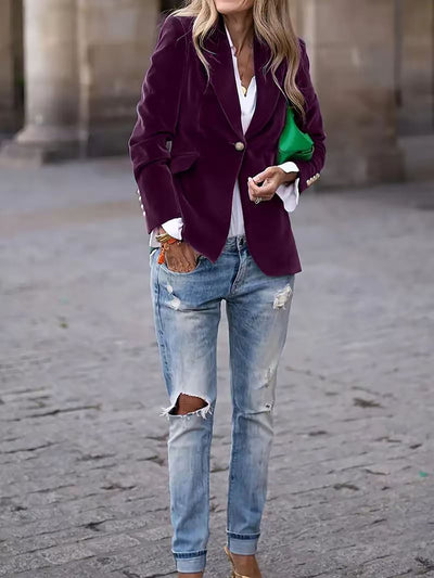 Addison | Women’s Velvet Blazer with Gold Button Accents 8