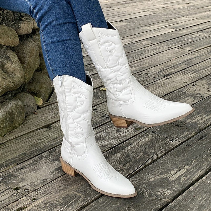 Glossy Pink Cowboy Boots for Women with Embroidery and Side Zipper, Western Style 11