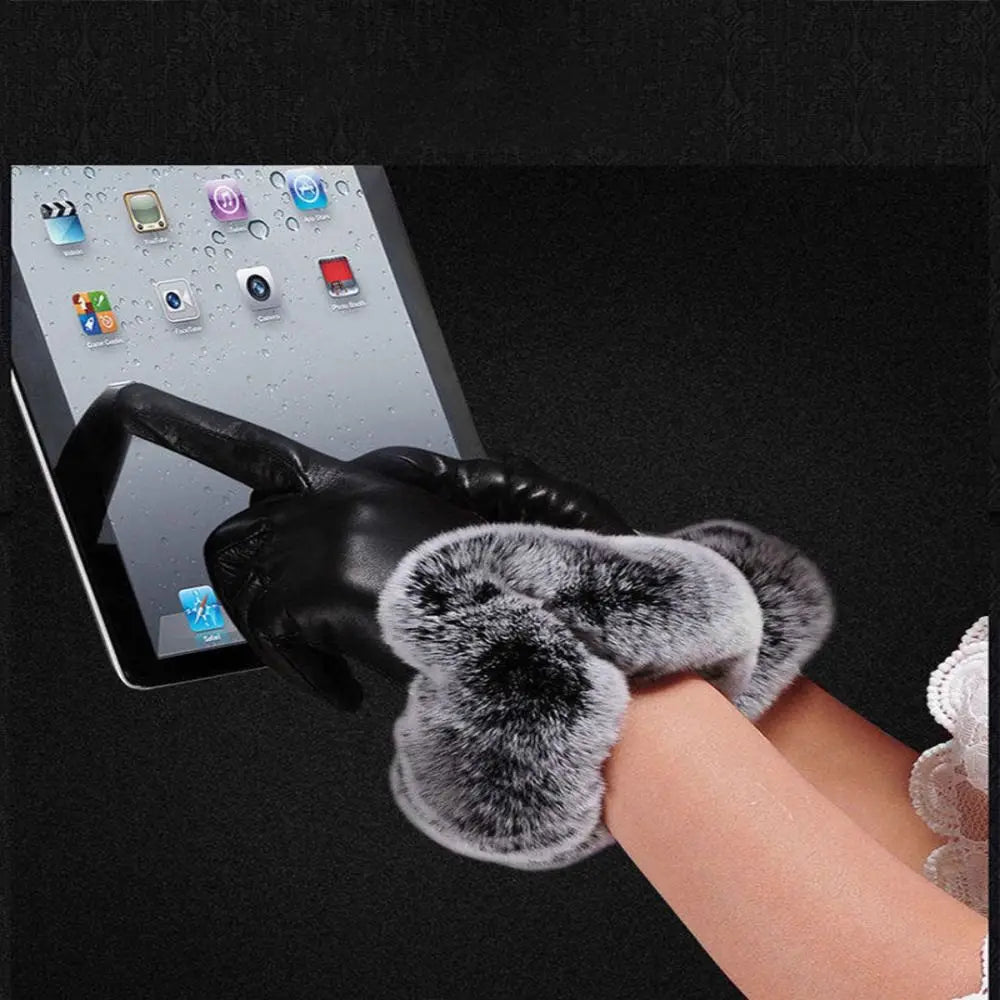 Lotte | Leather Winter Gloves with Faux Rabbit Fur Edge 4