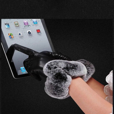 Lotte | Leather Winter Gloves with Faux Rabbit Fur Edge 4