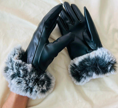Lotte | Leather Winter Gloves with Faux Rabbit Fur Edge 8