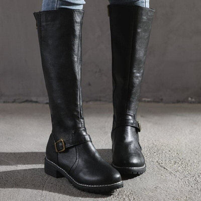 Sophia | Brown Knee High Boots Side Zip Low Block Heel 1