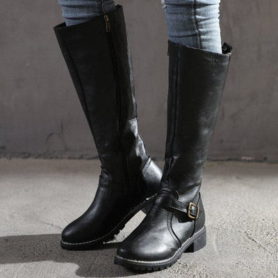Sophia | Brown Knee High Boots Side Zip Low Block Heel 3