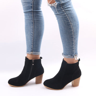 Sophia | Women's Ankle Boots Chunky Heel Side Zip Burgundy Suede 0