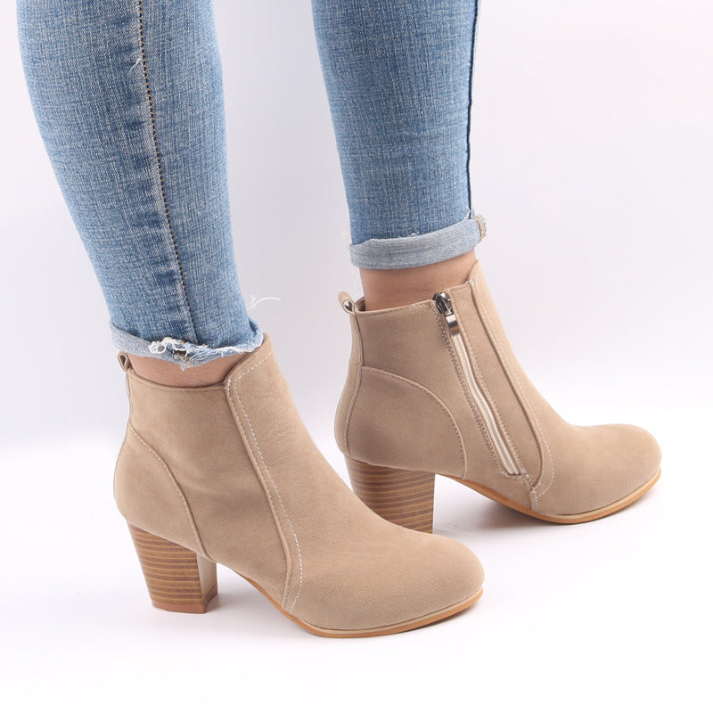 Sophia | Women's Ankle Boots Chunky Heel Side Zip Burgundy Suede 1