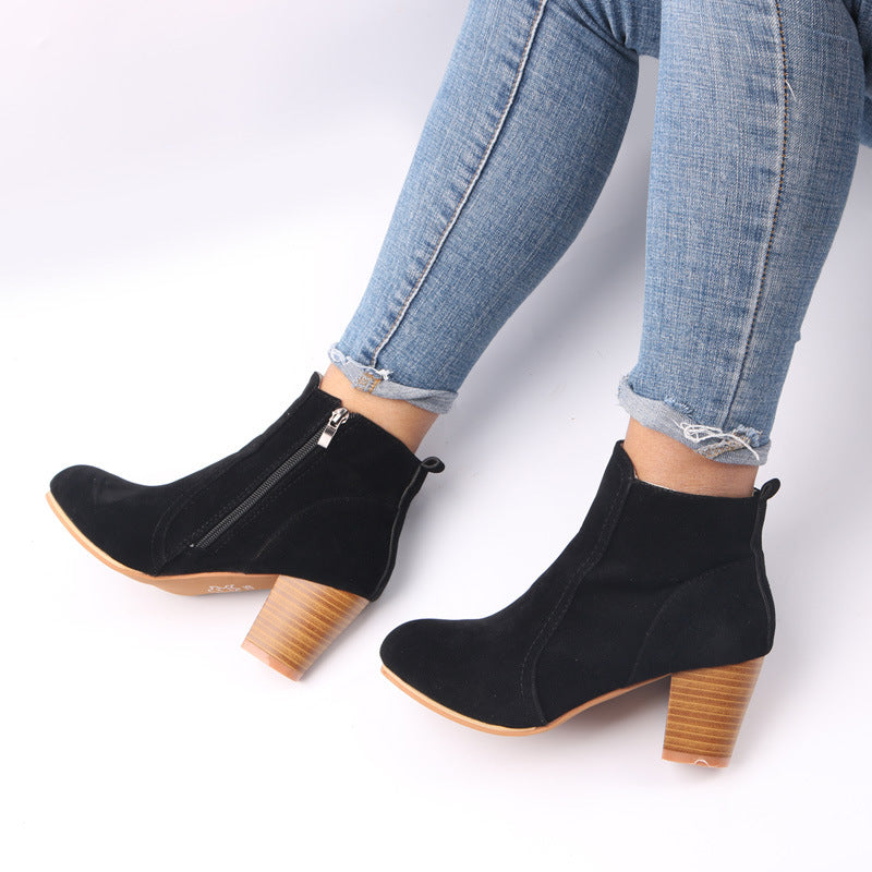 Sophia | Women's Ankle Boots Chunky Heel Side Zip Burgundy Suede 3