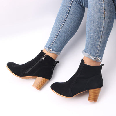 Sophia | Women's Ankle Boots Chunky Heel Side Zip Burgundy Suede 3