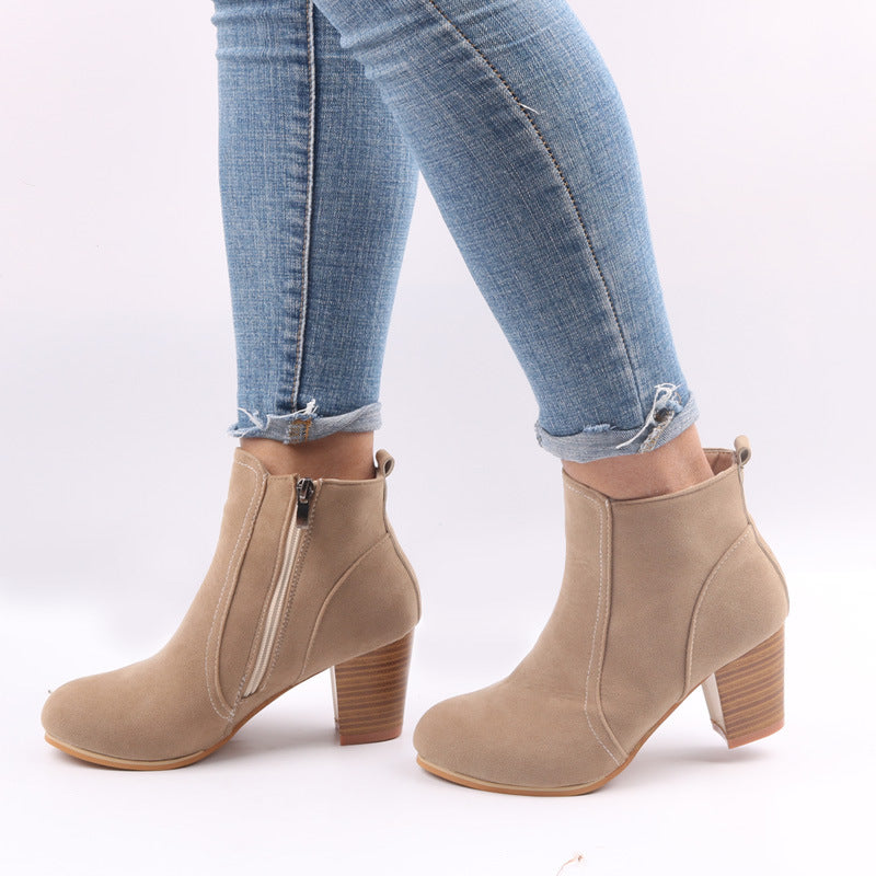 Sophia | Women's Ankle Boots Chunky Heel Side Zip Burgundy Suede 4