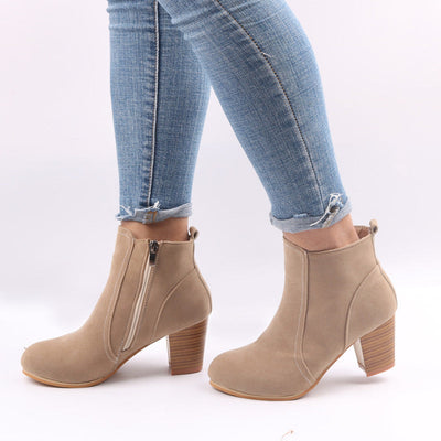 Sophia | Women's Ankle Boots Chunky Heel Side Zip Burgundy Suede 4