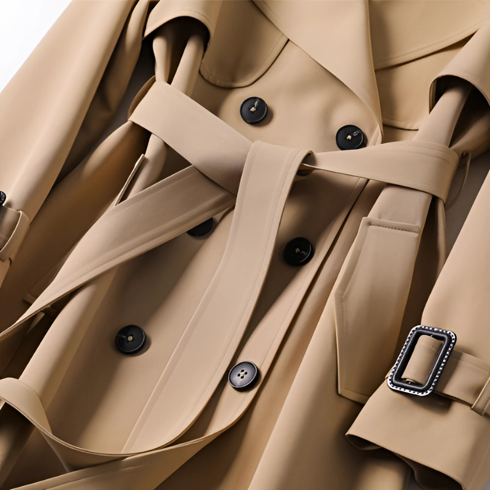 Sophia | Women's Black Double-Breasted Trench Coat with Adjustable Belt 1