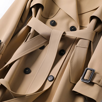 Sophia | Women's Black Double-Breasted Trench Coat with Adjustable Belt 1