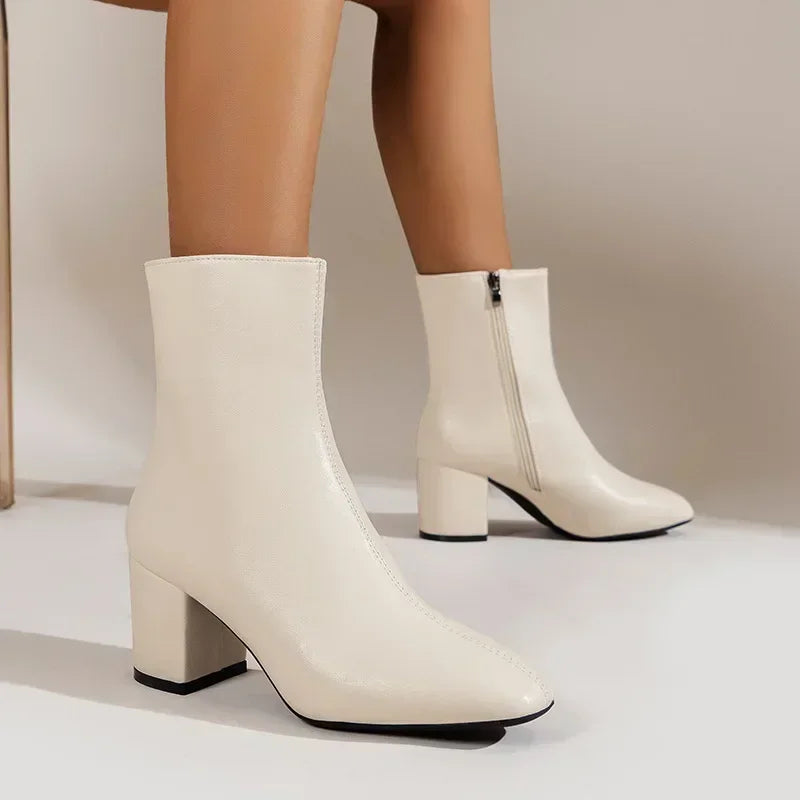 Sophia | Women's Boots Chunky Block Heel Square Toe Zipper 2