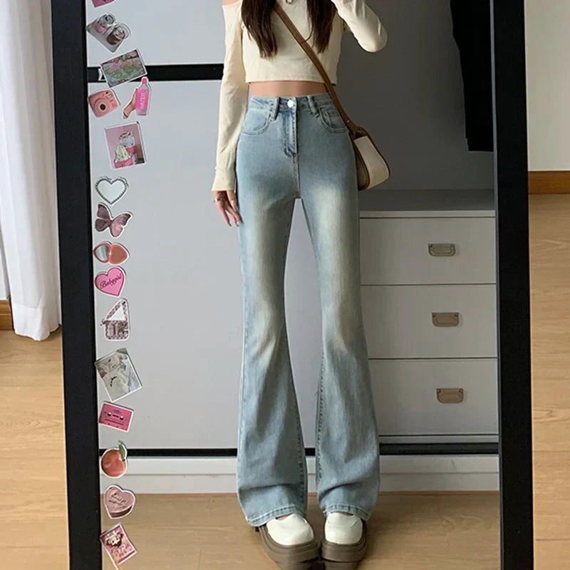 Sophia | Women's High-Waisted Flare Jeans in Blue, Black, and White 8