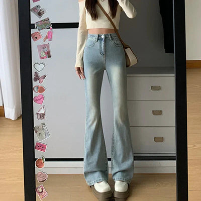 Sophia | Women's High-Waisted Flare Jeans in Blue, Black, and White 8