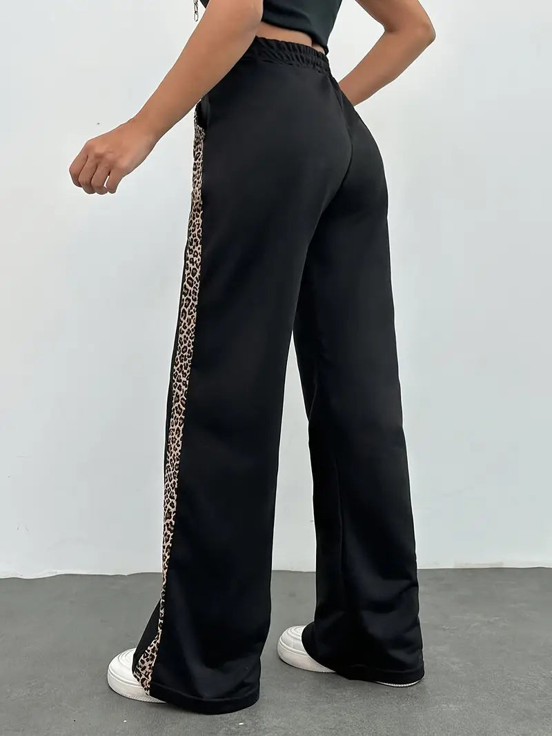 Sophia | Women's Joggers Black Leopard Print Side Slit 2