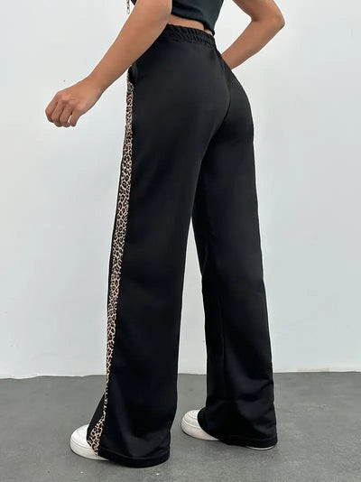Sophia | Women's Joggers Black Leopard Print Side Slit 2
