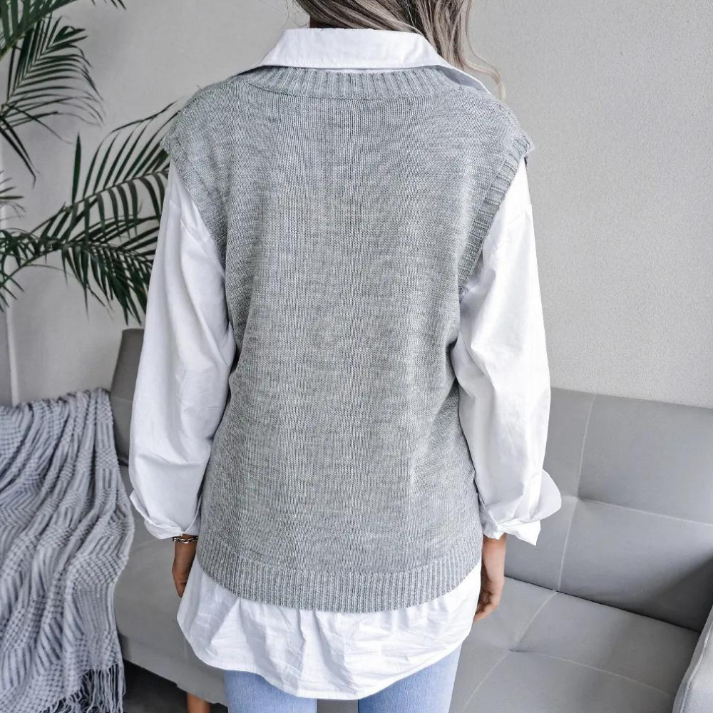 Sophia | Women's Knitted Cable Knit V-Neck Sweater Vest 4