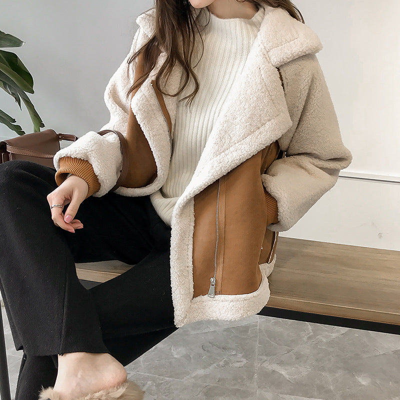 Sophia | Women's Winter Coat Suede Beige with Pockets 2