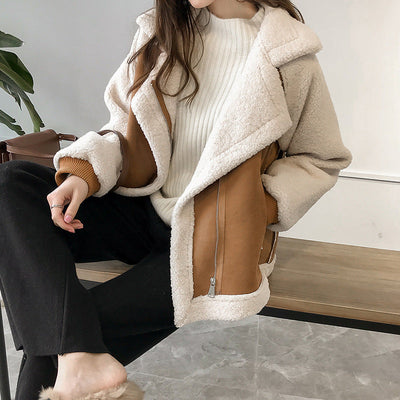 Sophia | Women's Winter Coat Suede Beige with Pockets 2