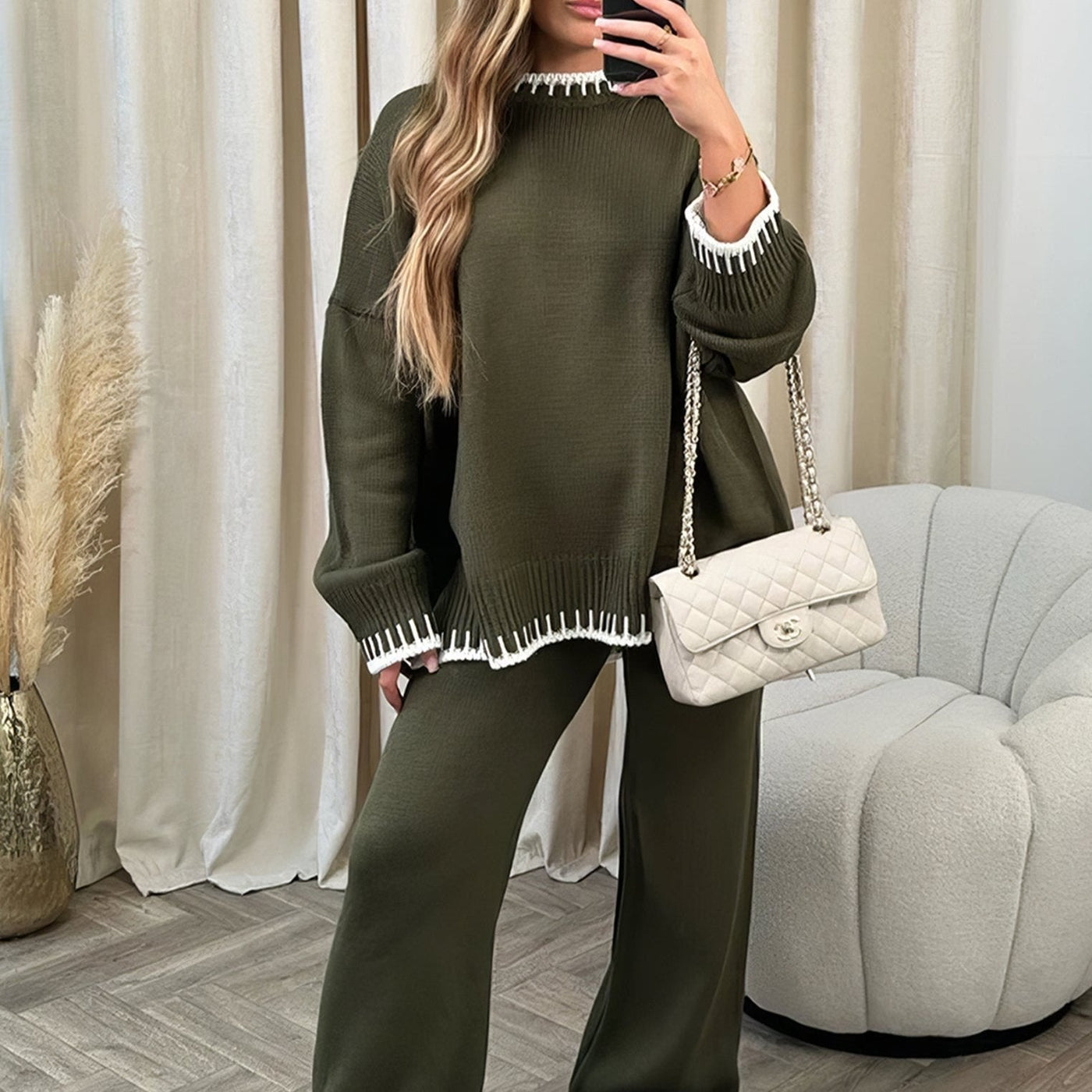 Sophie | Women's Knit Lounge Set with Wide-Leg Pants 9