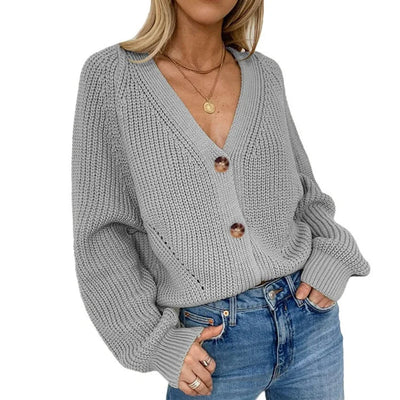 Winona | Women's Oversized Chunky Knit Cardigan with V-Neck and Statement Buttons 10