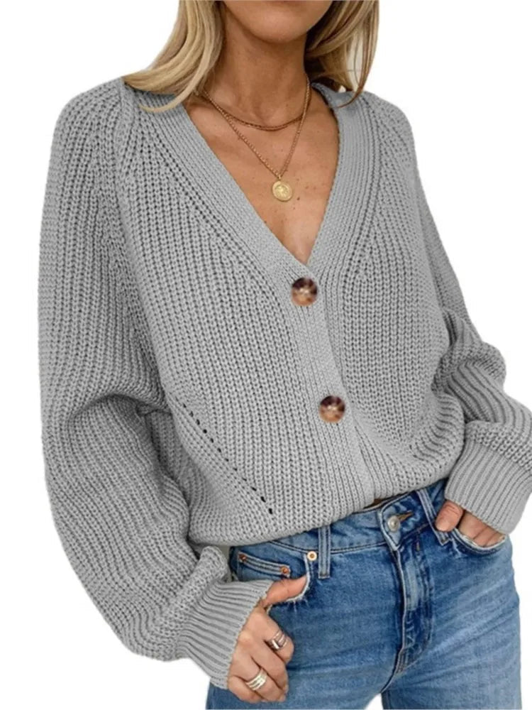 Winona | Women's Oversized Chunky Knit Cardigan with V-Neck and Statement Buttons 5