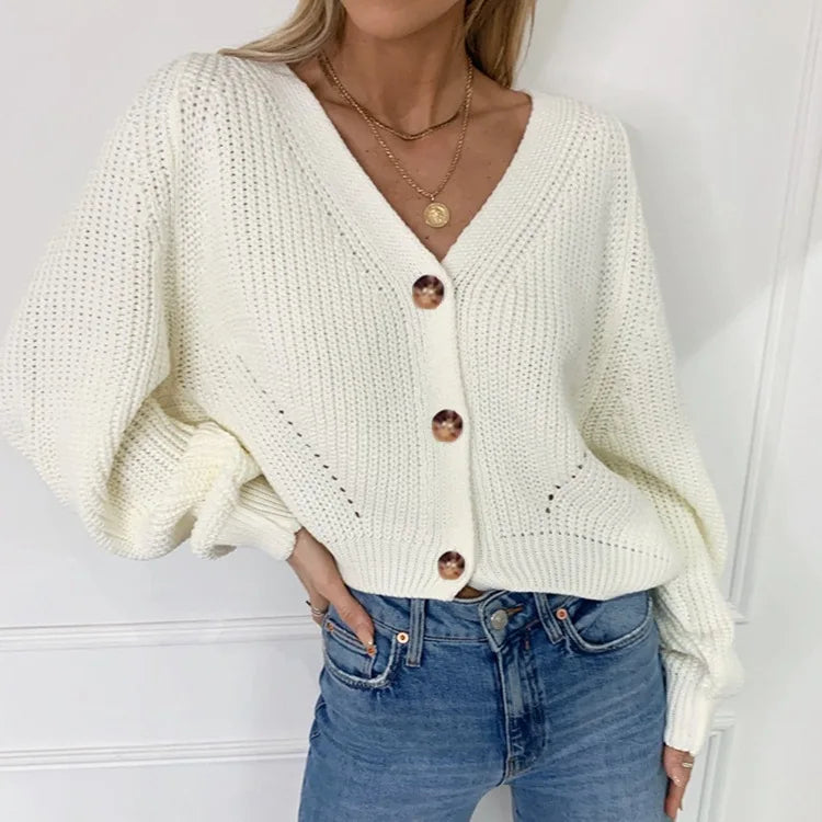 Winona | Women's Oversized Chunky Knit Cardigan with V-Neck and Statement Buttons 7