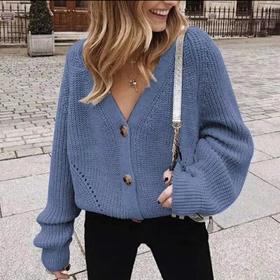 Winona | Women's Oversized Chunky Knit Cardigan with V-Neck and Statement Buttons 9