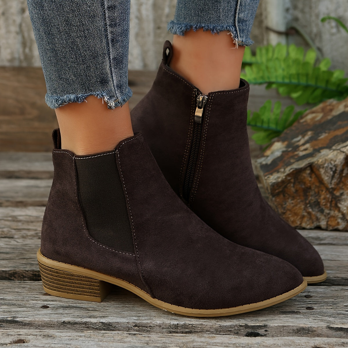 Women’s Black Suede Chelsea Ankle Boots with Elastic Side Panels and Zipper 11